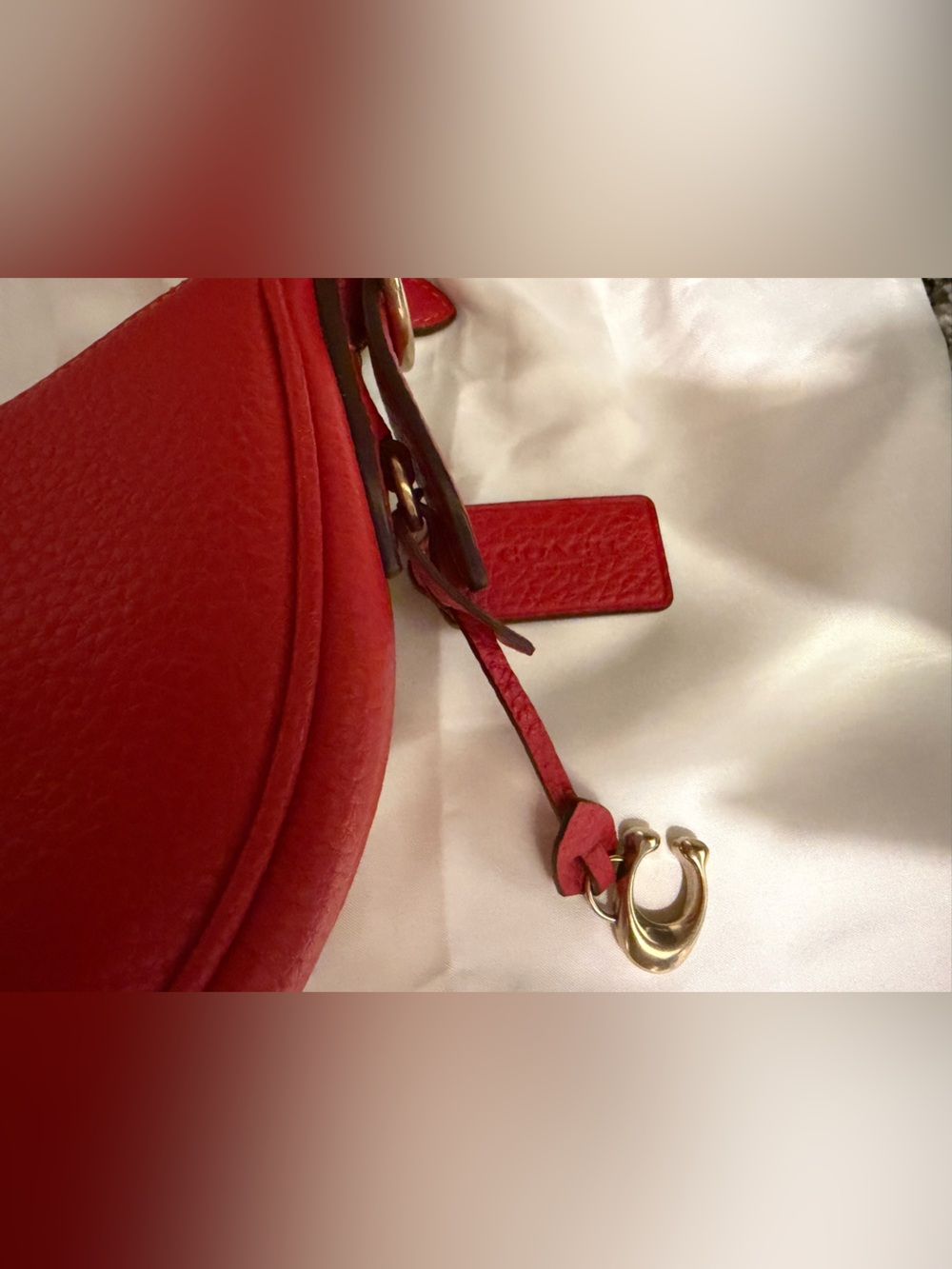 Coach Red Pebbled Leather Crescent Shoulder Bag - Picture 5 of 10